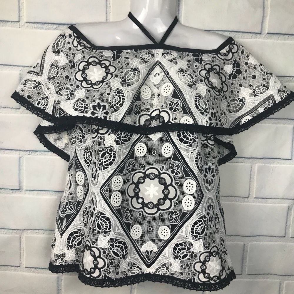Alexis Lace Ruffle Off the Shoulder Blouse Isa Top